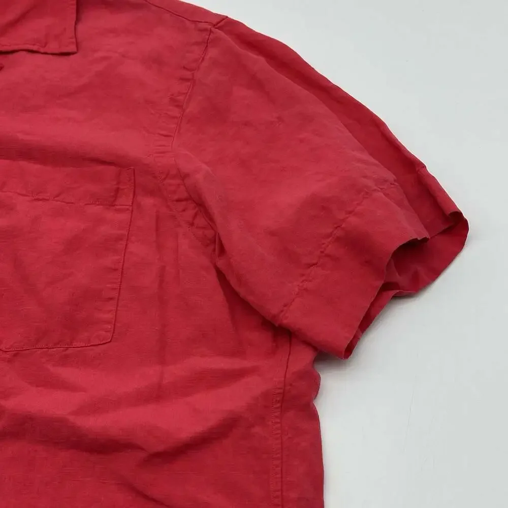 Polo Ralph Lauren Size Large Red Linen Silk Blend Short Sleeve Button Up Shirt